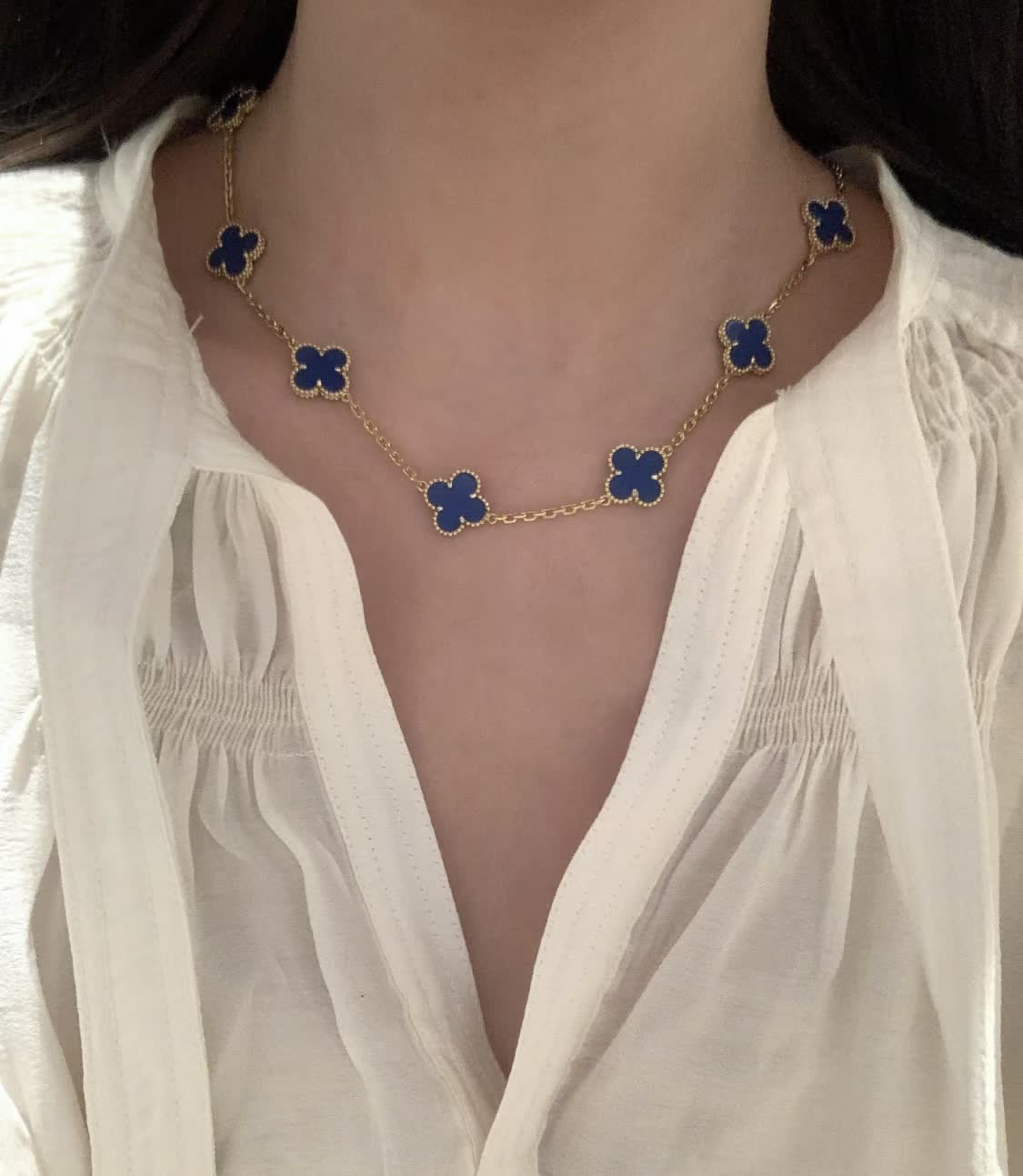 Van Cleef & Arpels Vintage Alhambra Yellow Gold Blue Enamel Necklace